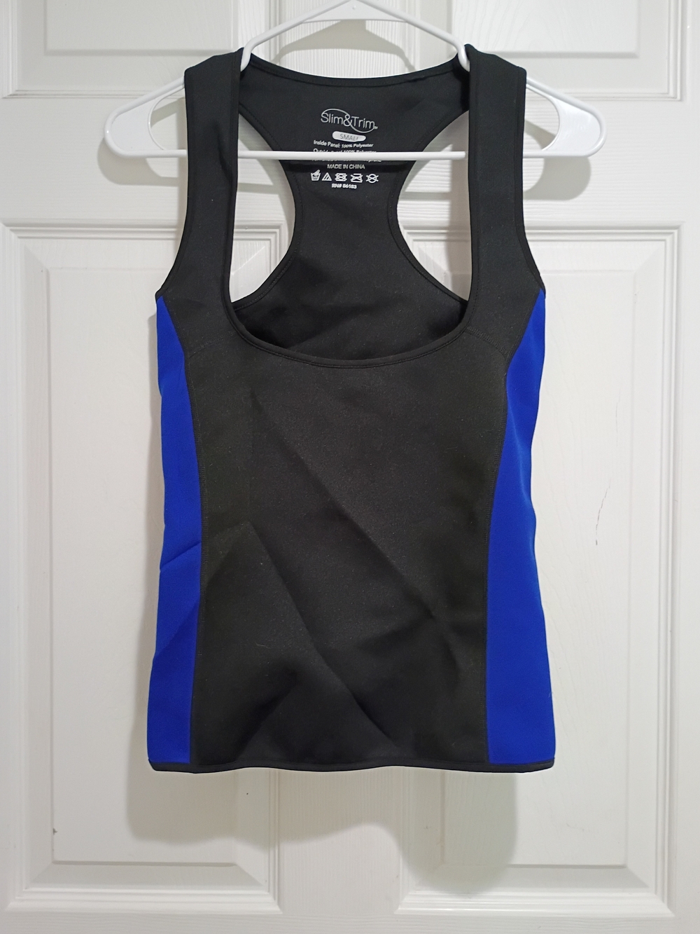Women's Slim & Trim Black Racerback Neoprene Tank Royal Blue Side Panels Size Sm